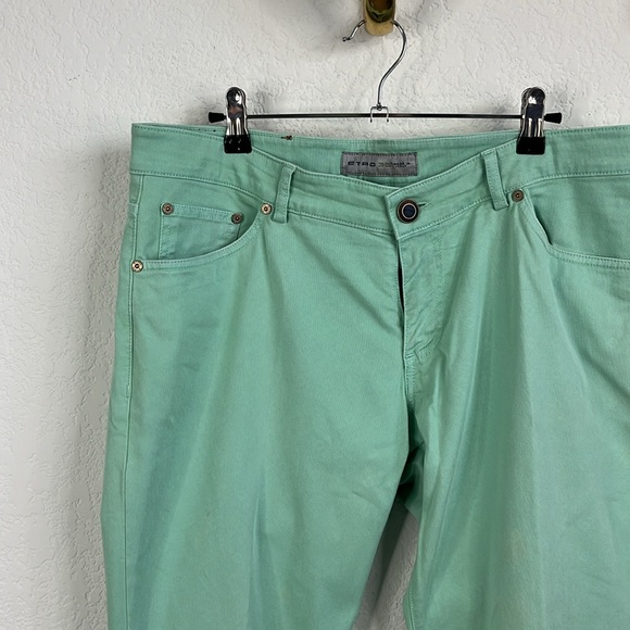 Etro Ponyhair Tag Cotton Mint Branded Leather Straight Leg Denim Jeans - Picture 4 of 15